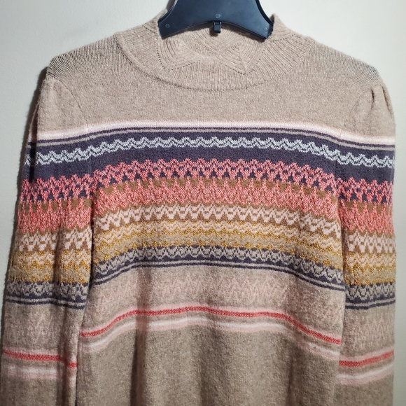 Anthropologie Ett:Twa Fargo Fair Isle Sweater Alpaca Blend Mock Neck Striped Tan - Picture 4 of 13